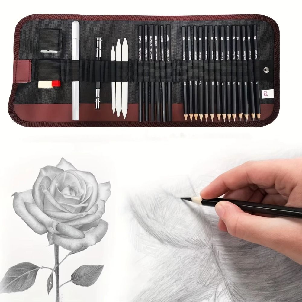Sketching Charcoal Set - Puntenslijper, Gum Tekenset Potloden Verlengstuk Penzak