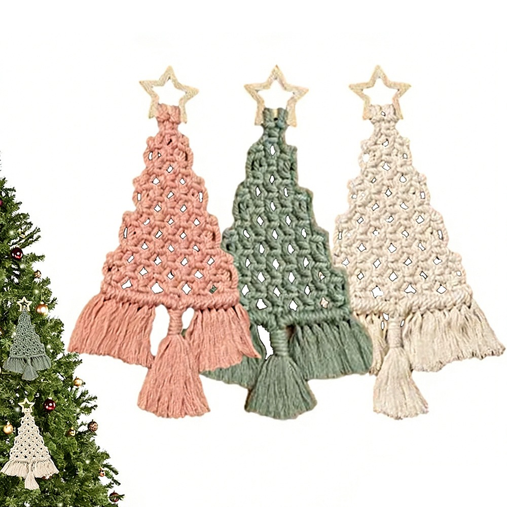 Macrame Cord Cotton - 3-delige kerstboom DIY macramé-set, handgemaakt van