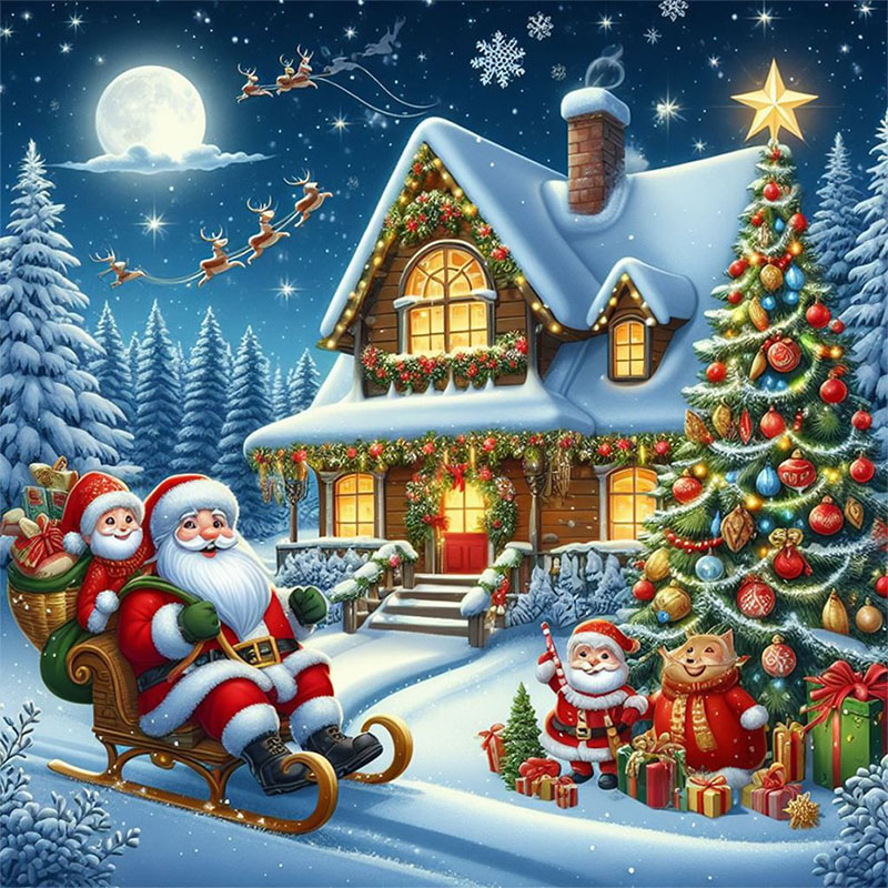 Art Craft Kits For Adults - Kerstman en sneeuwhuis diamantschilderset, doe-het-zelf volwassen