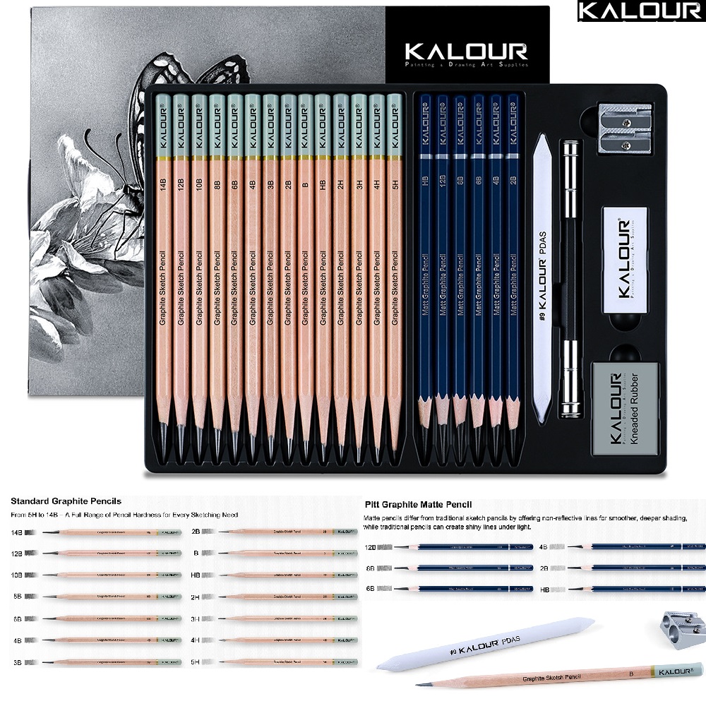 Sketching Charcoal Set - KALOUR 25/22pcs Schetspotlood Houtskool Gereedschap Set