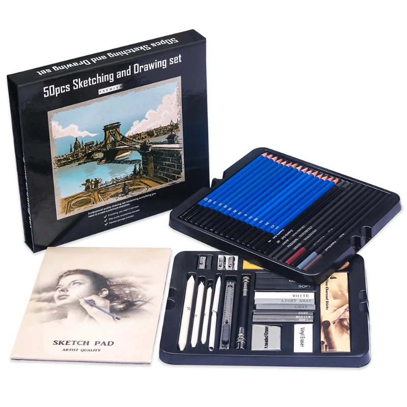 Sketching Charcoal Set - 50-delige schetspotloodset Houten potlood Kunstenaar Beginner