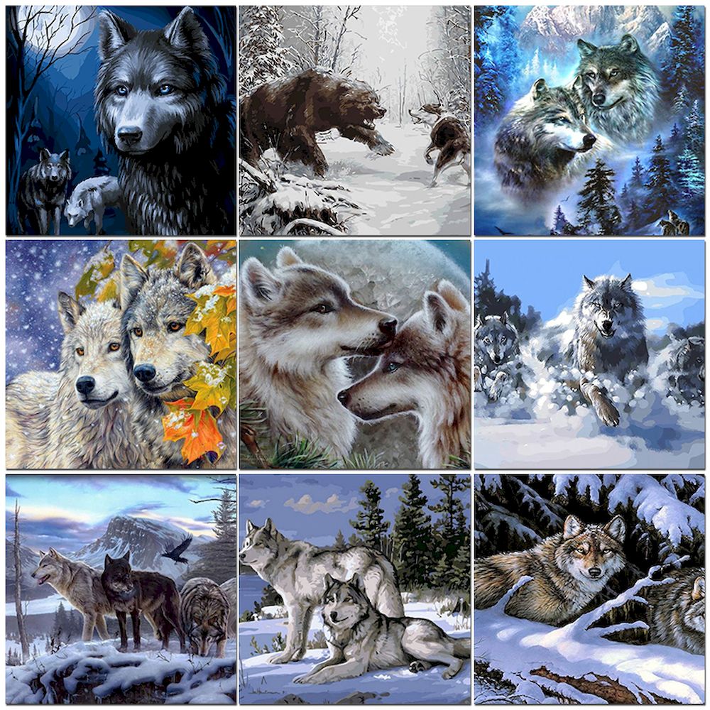 Art Craft Number - Schilderen op nummer Wolf olie Foto's