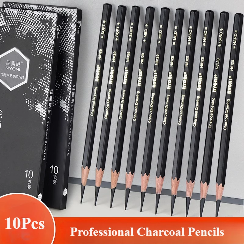 Sketching Charcoal Set - Professionele houtskoolpotloden tekenset - 10 stuks