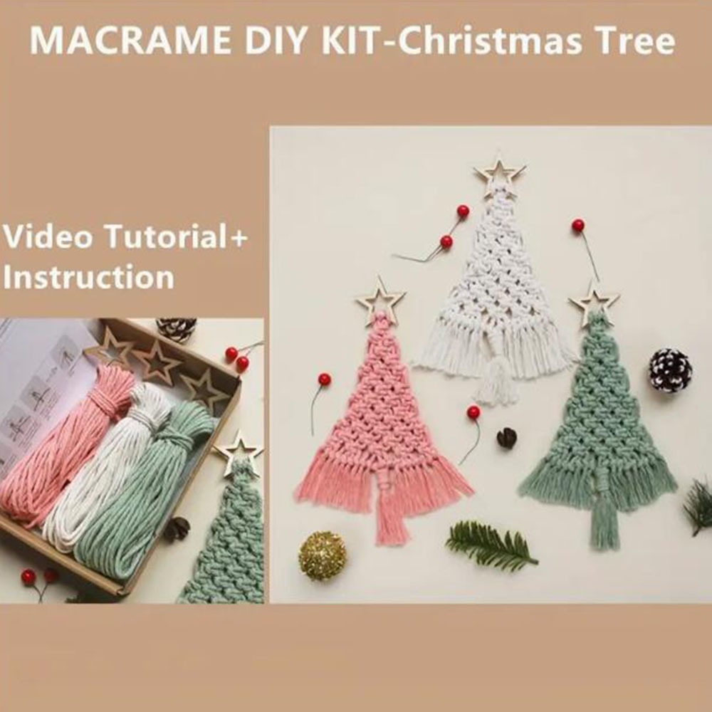 3-delige kerstboom DIY macramé - Macrame Cord Cotton recensie en prijs
