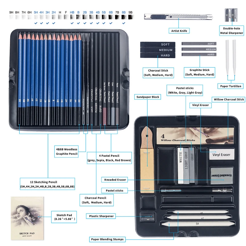 50-delige schetspotloodset Hou - Sketching Charcoal Set recensie en prijs