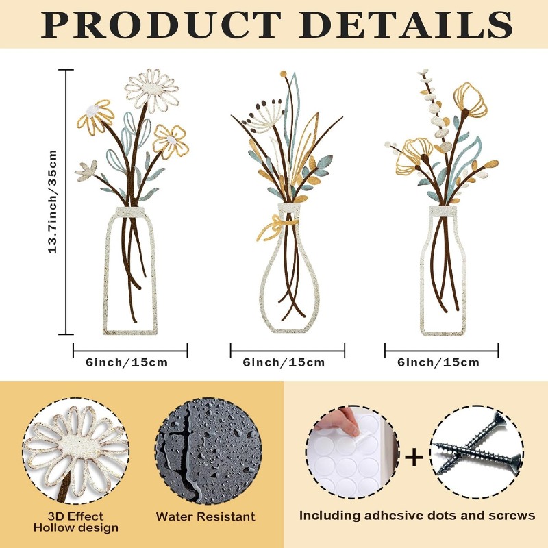 3 stuks metalen bloemen wandde - Art Craft Flower recensie en prijs